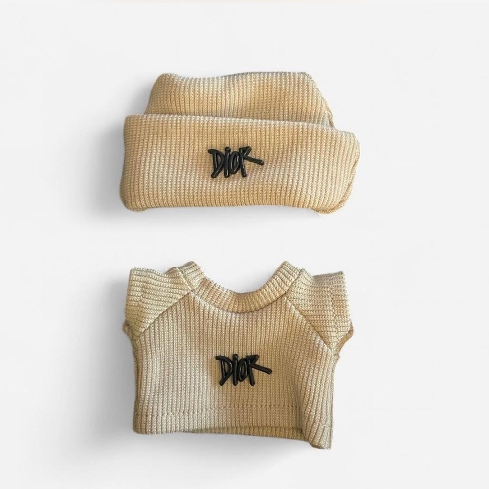 NIB Labubu Designer beige top and beanie set